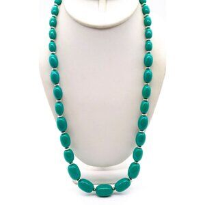 Vintage Teal Lucite Graduated Necklace with Oblong Beads and Silver Tone Spacer